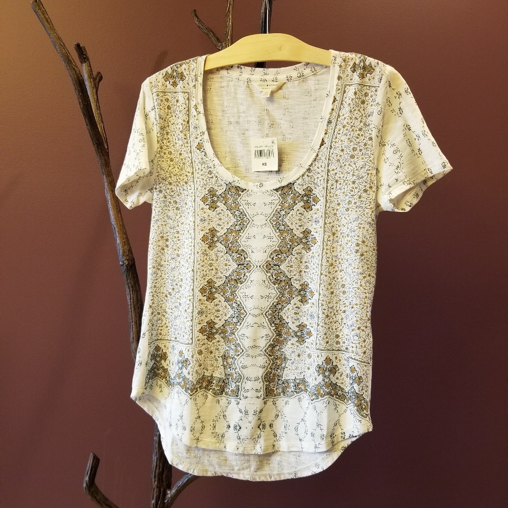 Lucky Brand Short Sleeve Scoop Neck Top XS NWT